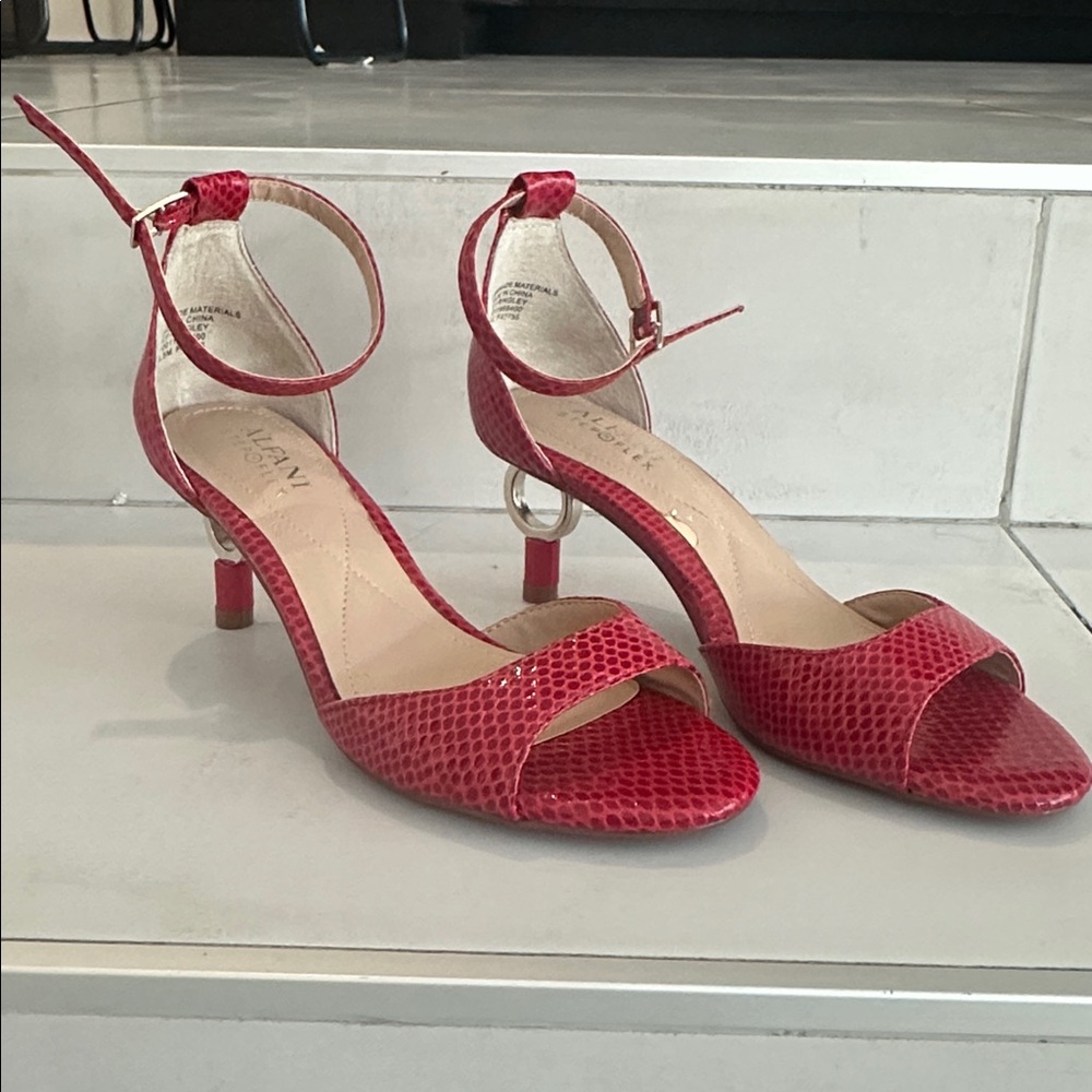 Red Snakeskin Ankle Strap kitten Heels